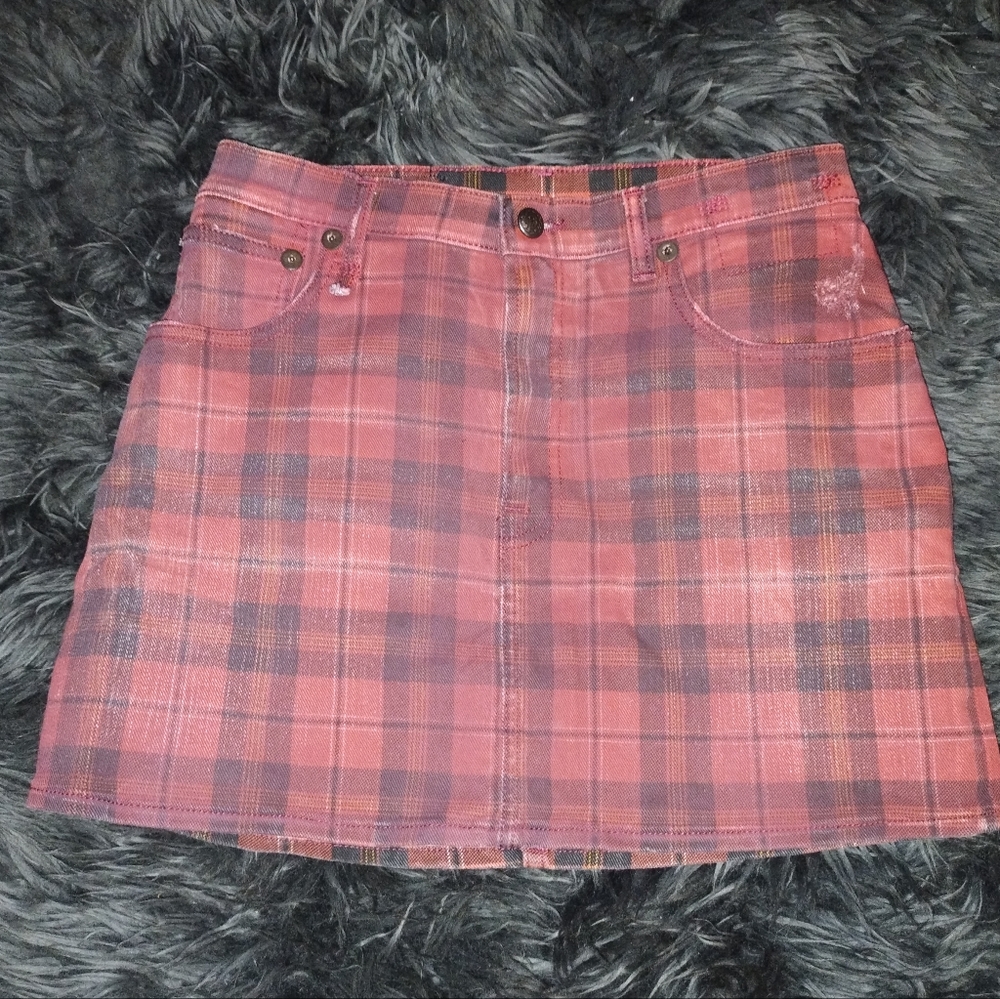 R13 Distressed Plaid Mini Skirt Size 30 (8)